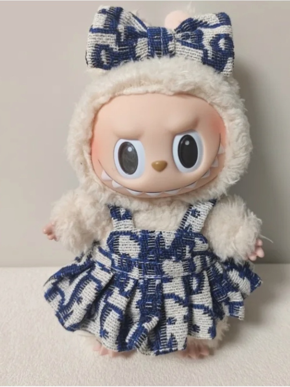 Blue & Cream Plush Monster Doll in Knit Dress